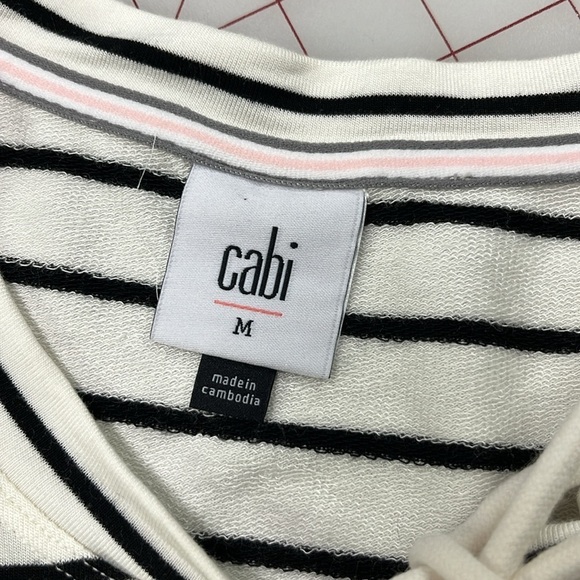 CABI Balloon SLV Drop Shoulder Keyhole Tie Preppy Beach Work B/W Stripe Tunic M - Picture 6 of 16